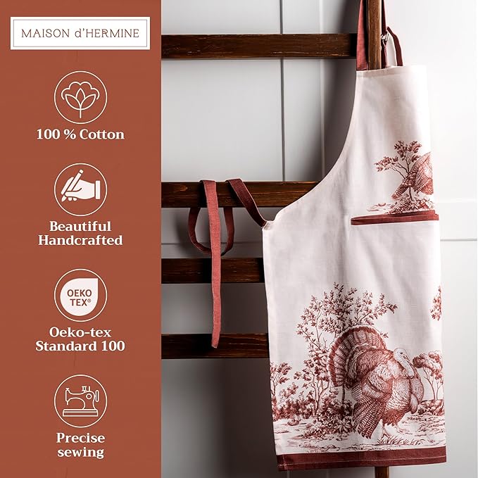 Maison d' Hermine 100% Cotton Apron for women with Pocket Kitchen Chef Apron for Men Cooking Gardening Server Waitress