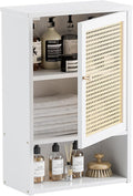 HITNET Bathroom Cabinet Wall Mounted, Rattan Medicine Cabinet, Bamboo Hanging Storage Organizer Over The Toilet with Adjustable Shelf for Living Room, Kitchen, Hallway (White)