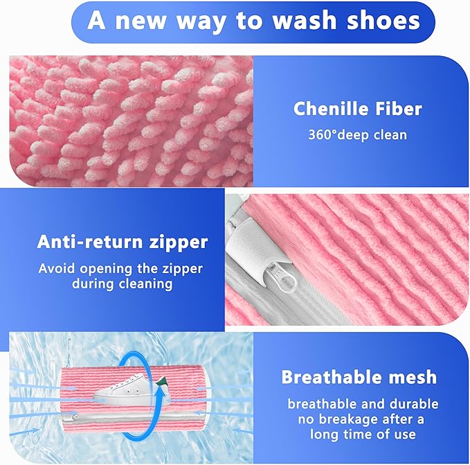 Xinambyh 2Pcs Reusable Shoe Washing Machine Bag for Washer and Dryer:Free Up Hands, Prevent Deformation,shoe bag with Zipper Protection Design, Use for all Shoes,Sports Shoes(Yellow) (A-Pink)
