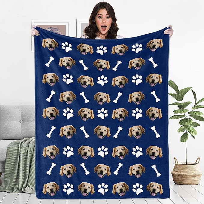 Ecautly Custom Dog Memorial Blanket with Photo, Personalized Pet Photo Blanket for Her, Pet Loss Gifts, Customized Puppy Picture Memory Gift