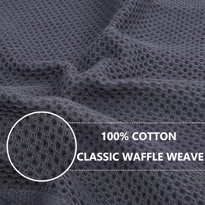 Homaxy 100% Cotton Kitchen Towels and Dishcloths Set, Large 12 x 12 Inches and 20 x 28 Inches, Set of 8 Bulk Kitchen Towels Set, Ultra Soft Absorbent Dish Cloths for Washing Dishes, Dark Grey