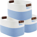 ECDYQXVU Cotton Rope Basket, Storage Baskets with Handle, 15x10x9 Inch Woven Basket for Shelves, Laundry, Towels, Clothes, Books (White/Blue 3Pack)