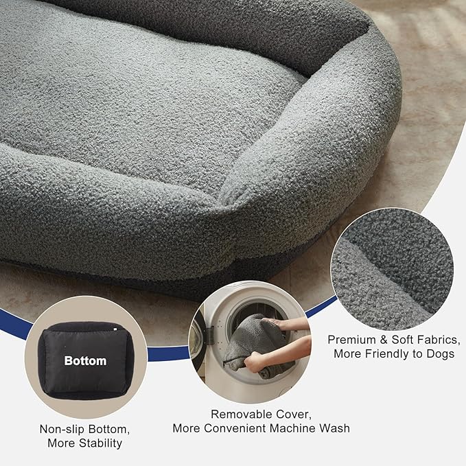 FURTIME Washable Dog Bed Large Sized Dogs, Washable Comfy Fluffy Large Dog Bed, Removable Zipper Cover Machine Wash, Soft Orthopedic Bed Durable Pet Cuddler with Anti-Slip Bottom, 36"x27"x8",Dark Grey