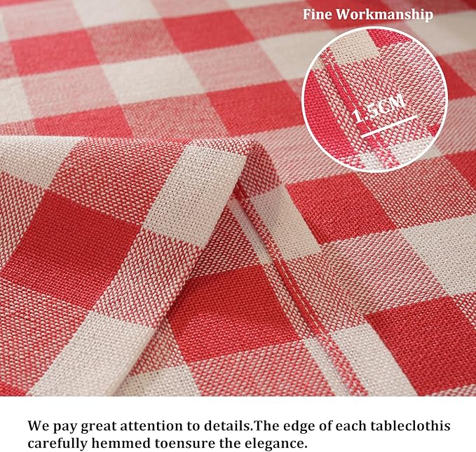 Alsoo Gingham Tablecloth Rectangle Table Cloth Heavy Duty Cotton Checkered Table Cover Buffalo Plaid Tablecloths for Spring Picnic Kitchen Dining, Red and White,60 * 75 inch