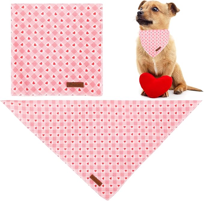 UP URARA PUP Valentine’s Dog Bandana, Valentine Triangle Bid Scarf for Girl Boy Medium Large Dogs, Adorable Puppy Wedding & Valentine’s Bandana, Cute Soft Cotton Pet Kerchief