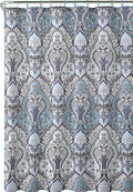 Decorative Blue & Silver Grey Gray Boho Fabric Shower Curtain, Modern Farmhouse for Vintage Rustic Bathroom Decor, Floral Victorian, 72 x 72