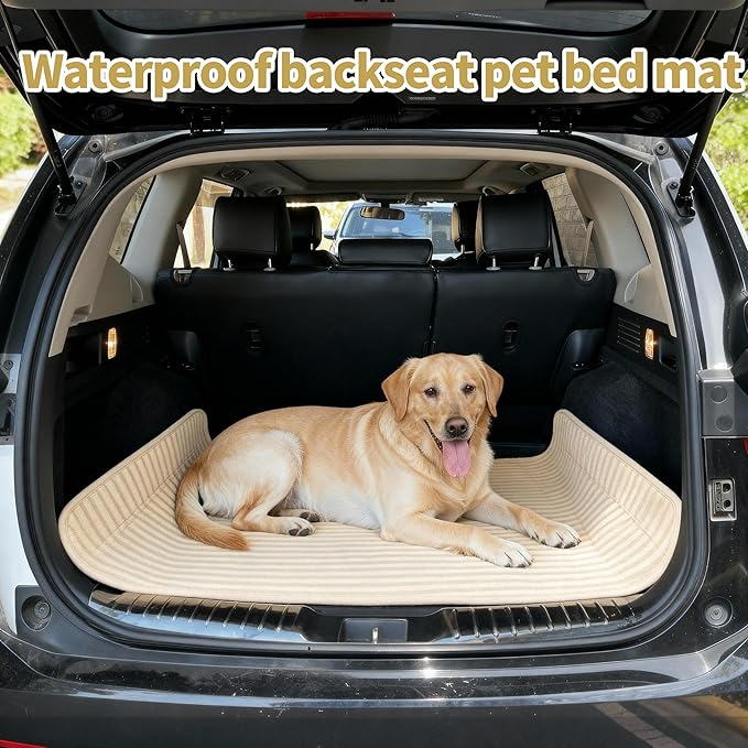 HMOCK Backseat Dog Bed for Car Back Seat, Dog Mat for Car Backseat Pet Bed Mat, Non-Slip Travel Pet Mat, Fit for Backseat Extenders and Trucks Suvs (Beige, 27.5x55 Inch)