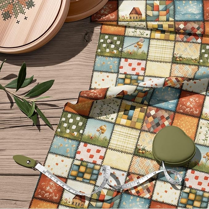 Autumn Meadow Patchwork Cotton Fabric – Premium Turkish Printed Cotton 140 GSM, Pre-Cut 61 x 36.6 Inches, Quilting & Sewing Fabric for Crafts, Home Decor & DIY Projects