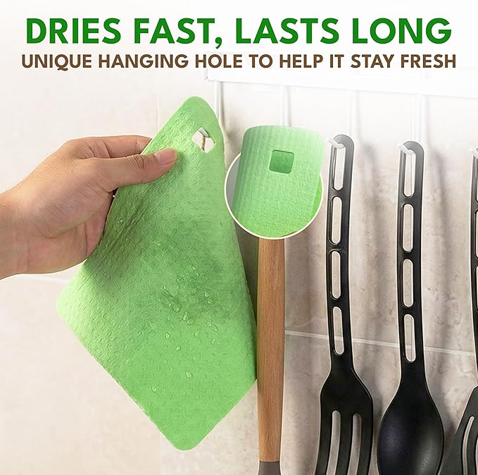 AIRNEX 10 Pack Cellulose Swedish Dishcloths for Kitchen - Eco-Concious Reusable Dish Towels & Cloths - Super Absorbent, Odor Resistant and Fast Drying Wash Cloths for Dishes & Surfaces
