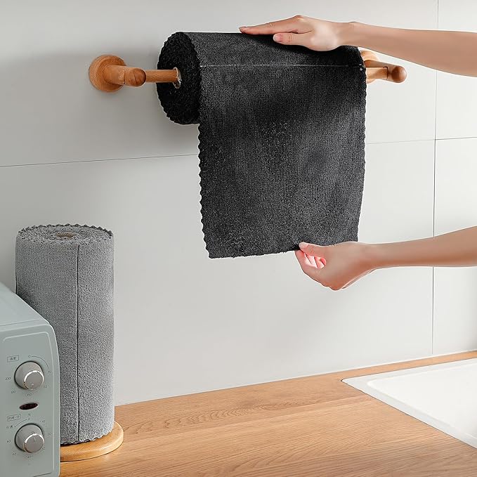 Tigona 80 Pack Microfiber Cleaning Cloth Roll,Lint Free Rags & Tear Away Reusable Towels Washable Scratch,Ultra Absorbent Dish Rags(12" x 12") for Car Kitchen Home Garage-Black