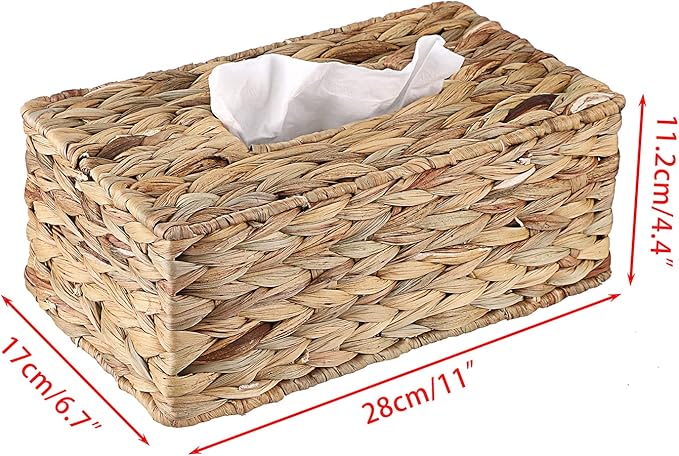 Sumnacon Tissue Box Cover Water Hyacinth Tissue Box Rectangular Tissue Holder Woven Tissue Cover Wicker Tissue Box Holder for Bathroom Toilet Table Desk Home Office Car