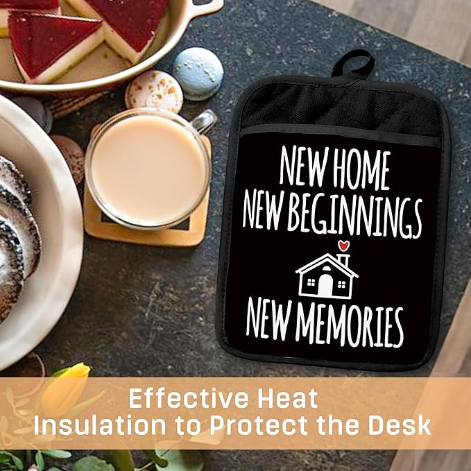 House Warming Gifts New Home Pot Holders with Pockets, Housewarming Gifts for Women Men, New Homeowner Gift Oven Pot Holders Heat Resistant Oven Mitts Hot Pads for Kitchen Baking Cooking