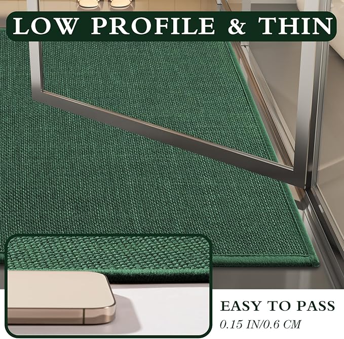 YIHOUSE Green Bathroom Rug Sets 2 Piece, Bath Mat Quick Dry, Thin Bath Rug Set, Absorbent Bath Mat for Bathroom Non Slip Washable for Toilet and Floor 17"x24"+17"x32"