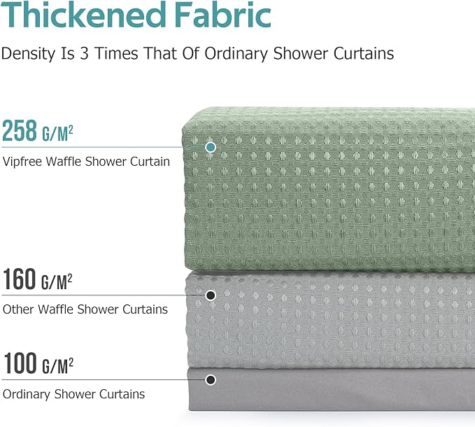 Vipfree 3 in 1 Shower Curtain Set, Waffle Shower Curtain and Liner Set with 6 Double Sided Shower Curtain Hooks, 258GSM Luxury Weighted Cloth Shower Curtains for Bathroom, 36 W x 72 H, Sage Green