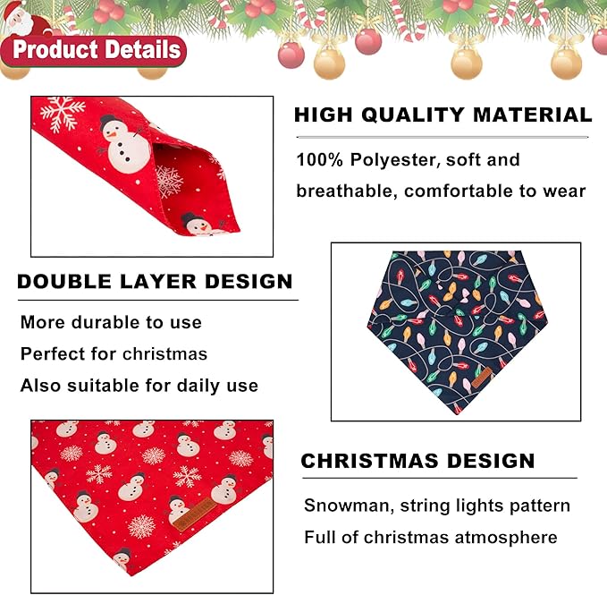 ADOGGYGO Christmas Dog Bandana, Snowman Xmas Pet Scarf, Premium Durable Fabric, Christmas Bandanas for Extra Large Dogs Pets (X-Large)