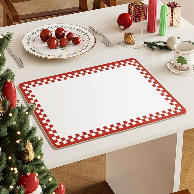 Red Coffee Mat for Countertop 16x24 Super Absorbent & Cuttable Kitchen Mat for Counter Coffee Maker Winter Kitchen Decor,Red White