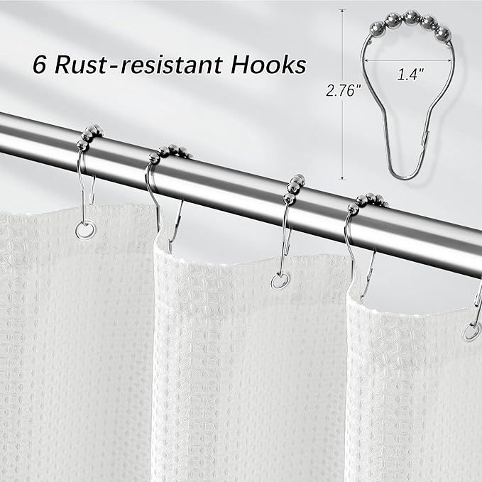 PANGSINNE Modern Shower Curtain for Stall - Water Repellent Waffle Textured 256GSM Heavy Duty Half Size Shower Curtains for Bath Tubs, Hotel Quality Narrow Bath Curtain Set with 6 Hooks, 36Wx72H