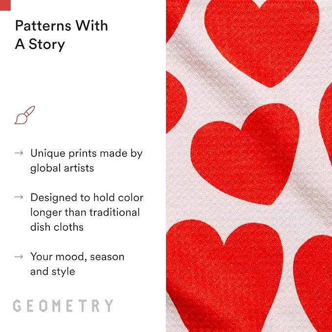 GEOMETRY Kitchen Dish Cloths - Quick Dry Dishcloths for Kitchen - Premium Dish Rags with Geoweave - 3-Pack Set Heart Throb
