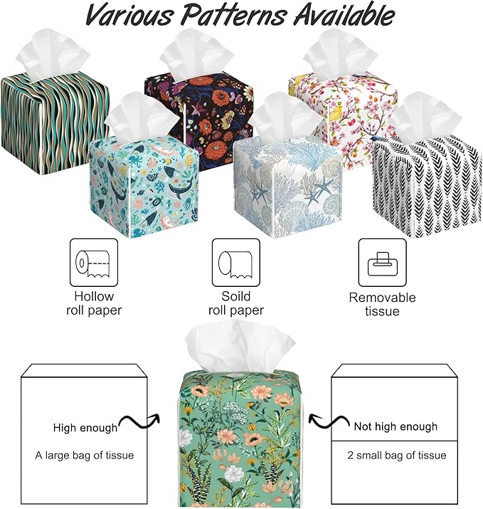 Garden Flower Blooming Tissue Box Holder,Cube Tissue Box Cover Holder,Leather Facial Paper Organizer Dispenser Home for Bedroom Night Stands,Kitchen,Office and Car,5.2"×5.2"×5.2"