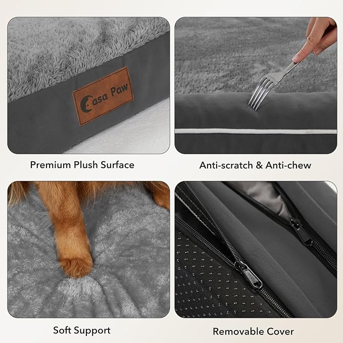 Casa Paw Orthopedic Dog Beds for Large Sized Dogs, Waterproof Egg Crate Foam Large Dog Couch Beds with Comfy Bolster 36x27Inch, Washable Pet Beds with Removable Cover and Nonskid Bottom, Dark Grey