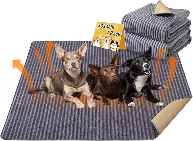 Dog Crate Mat, 2 Pack 36"×54" Flannel Washable Pet Mat for Dogs and Cats, Non-Slip Pet Pad for Kennel Training, Absorbs Urine and Waterproof Pad for Sofa Bed Crate Kennel Car Seat Floor（Gray）