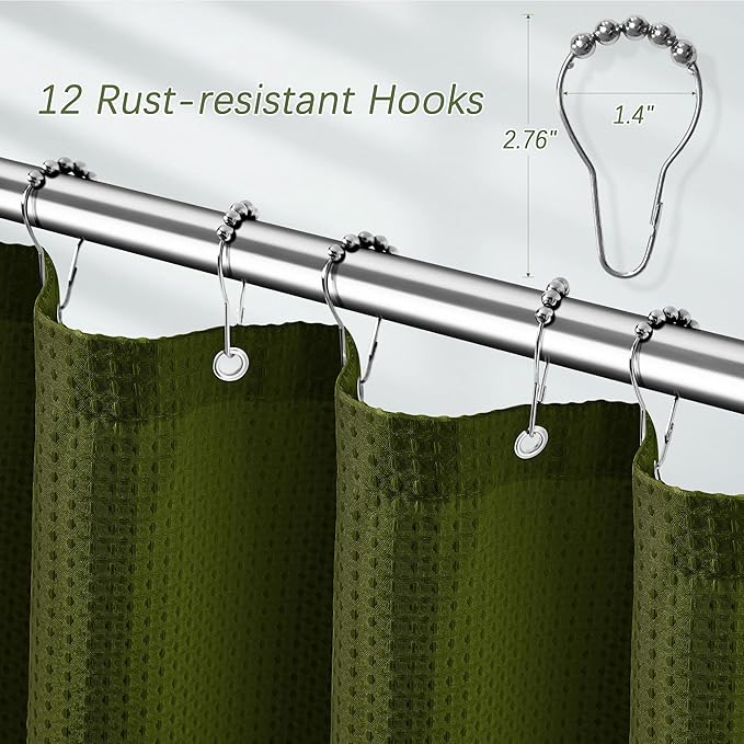 PANGSINNE Army Green Shower Curtain 72 x 96 Inches, Extra Long Jungle Shower Curtain with Waffle Weave Fabric Heavy Duty Hotel Quality for Bathroom