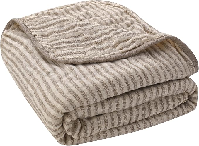 HardNok Ultra Soft Muslin Baby Blanket - Made with Organic Cotton, Gender Neutral Warm Coffee Striped Jacquard, Swaddle & Crib Quilt, 43x43 Inches (Horizon Dune)