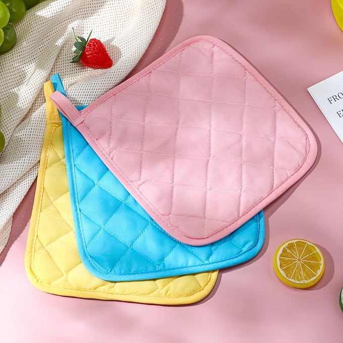 Uiifan 30 Pieces Cotton Pot Holders for Kitchen Washable Heat Resistant Potholders Oven Hot Pads for Cooking and Baking, 7.87 x 7.87 x 0.2 Inch (Light Color)