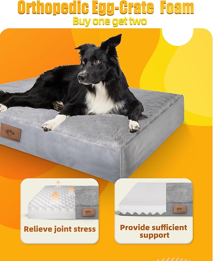 Sytopia 42 Inch Orthopedic Dog Bed for Large Dogs, Chew Proof Extra Large Pet Bed, Washable Waterproof Removable Cover, Anti-Slip Bottom, Durable Crate Mattress for Indoor Outdoor, XL