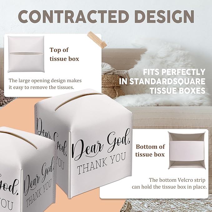 Christian Gifts Square Tissue Box Cover, Inspirational Gift Ideas for Friends, Thank You Dear God, Bathroom Office Desk Decor, Housewarming New Home Favor-(5.2 Inches)