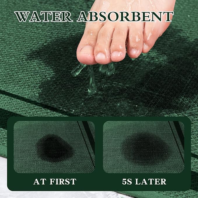 chakme Bathroom Rugs Mat 32x17, Ultra Thin Non Slip Bath Mat Quick Dry Absorbent Bath Mat for Bathroom Floor, (Dark Green, 32"x17")