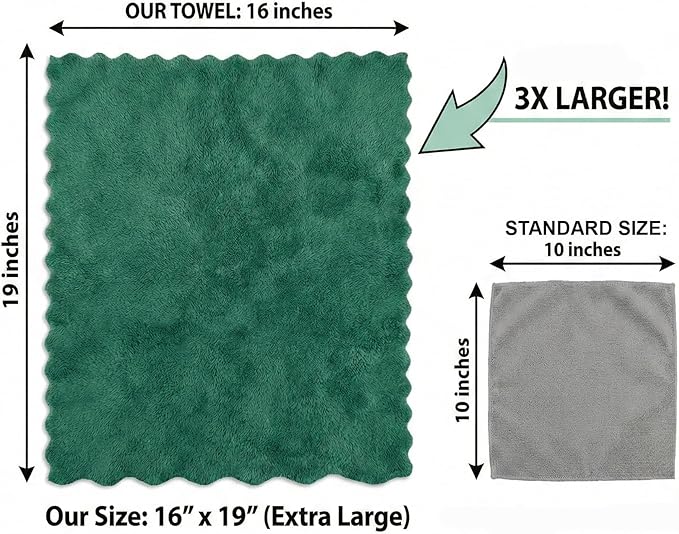 BRODER MFG. INC. Extra Large Microfiber Kitchen Towels (16"x19", 4-Pack (Red, Green, & White)) - Ultra Plush, Lint Free Reuseable Cloths for Everyday Use - Absorbent Scalloped Edge Dish Cloths