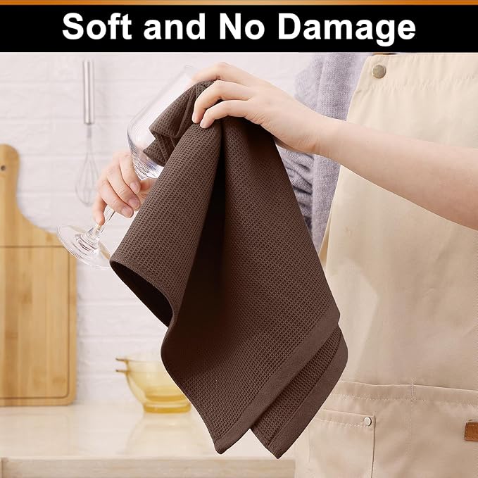 Homaxy 100% Cotton Waffle Weave Kitchen Towels - 4 Pack Soft and Absorbent Dish Towels - 16 x 26 Inches Quick Dry Hand Towels - Coffee