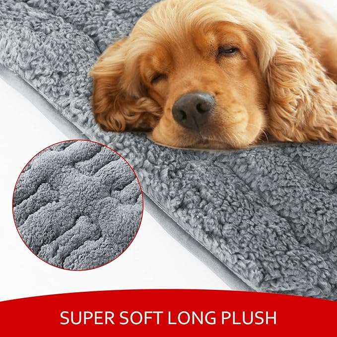 Dog Bed Crate Mat(30" X 19") 2 Pack, Soft Plush Dog Bed Pad Machine Washable Crate Pad, Grey