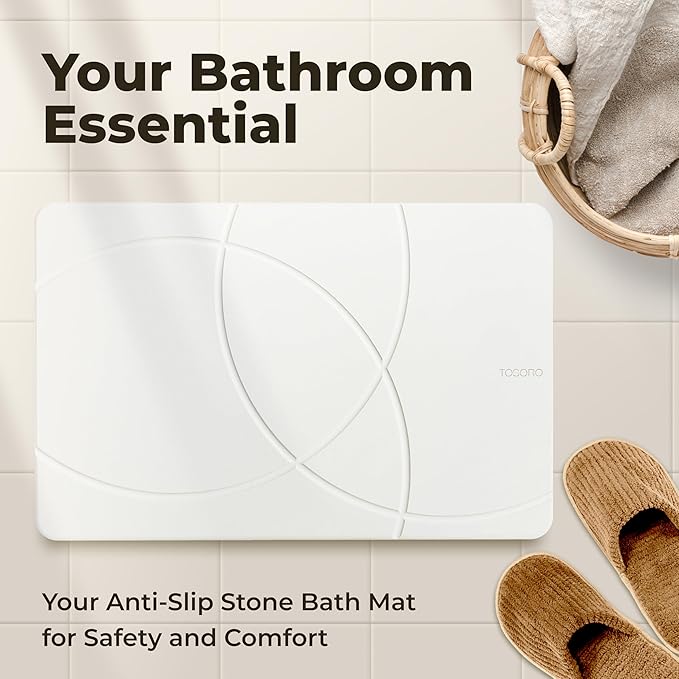 TOSORO - Stone Bath Mat, Diatomaceous Earth Non-Slip Stone Shower Mat - Quick Drying Absorbent Bath Mats for Bathroom - Elegant & Modern Design, Easy to Clean (23.5 x 15) - Sandstone