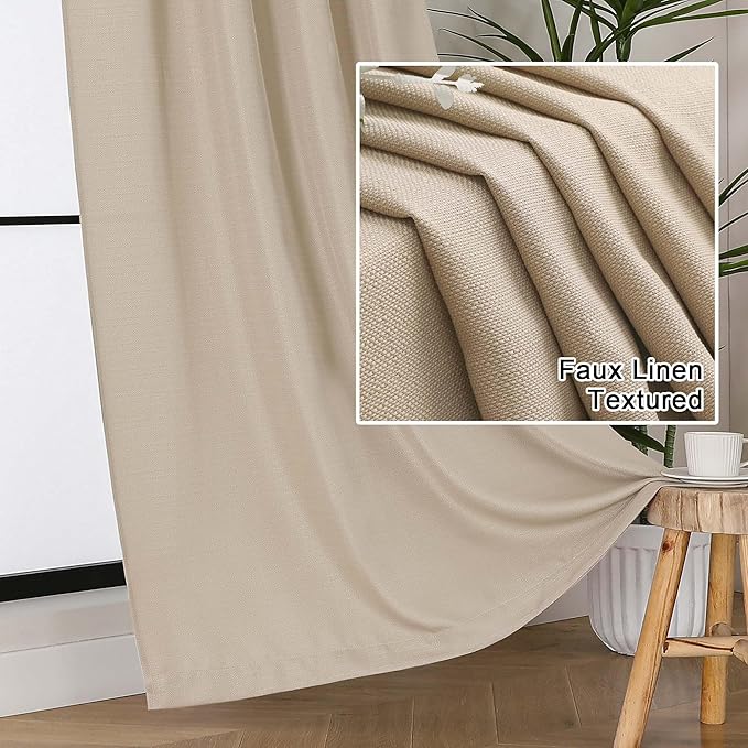 Lecloud Bessie Curtains 72 Inches Long 2 Pcs, Airy Light Filtering Faux Linen Textured Window Curtains for Living Room Bedroom Decor, Rod Pockets Drapes, Each Panel 40" W x 72" L, Linen Color