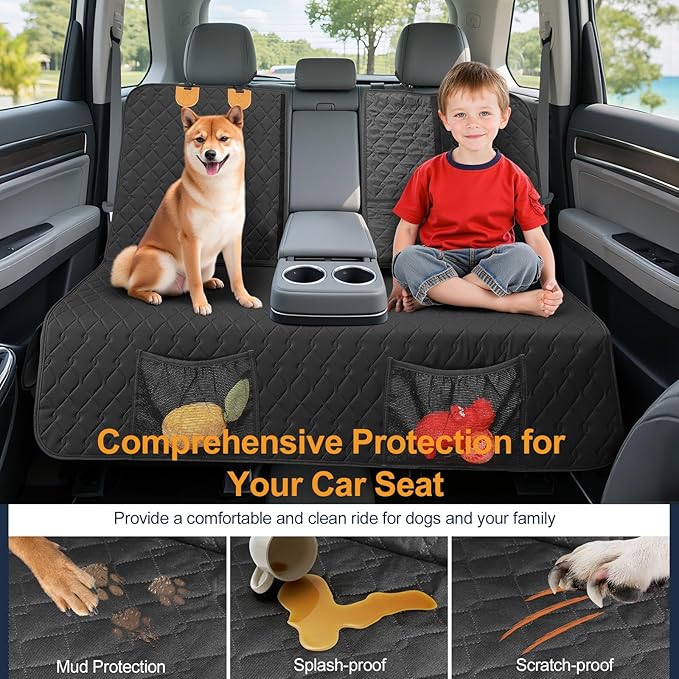 Tivray Dog Car Seat Cover, 2025 Upgraded Back Seat Pet Cover for Dogs, Waterproof & Non-Slip Car Seat Protector for SUVs Trucks Vehicles Cars, Black