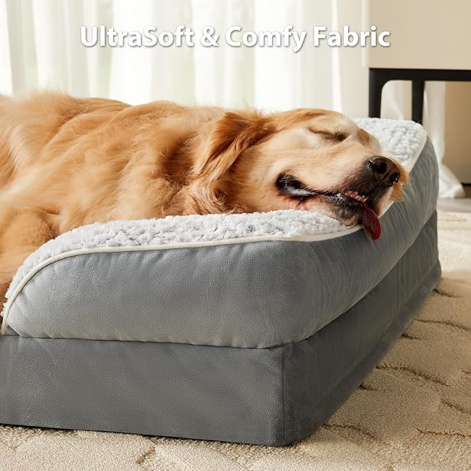 LEXTRO Orthopedic Dog Bed for Extra Large Dogs, Egg Crate Foam Bed for Extra Large Dogs, Equipped with Removable Waterproof Pillow Cover and Anti-Slip Bottom, Pet Bed