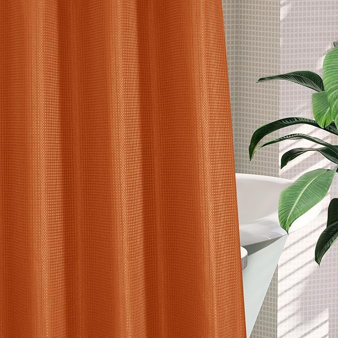 MitoVilla Orange Waffle Small Stall Shower Curtain Liner Set 36 x 74, No Hooks Required Half Size Narrow Fabric Cloth Shower Curtain Set with Snap-in Liner for Modern Bathroom Decor, Burnt Orange