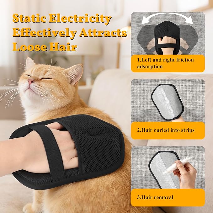 Cattooll Pet Hair Removal Gloves, Reusable Electrostatic Grooming Mitt for Dogs & Cats, Effective Fur Remover for Furniture, Carpet, Clothing, Car Seats,1 Pack
