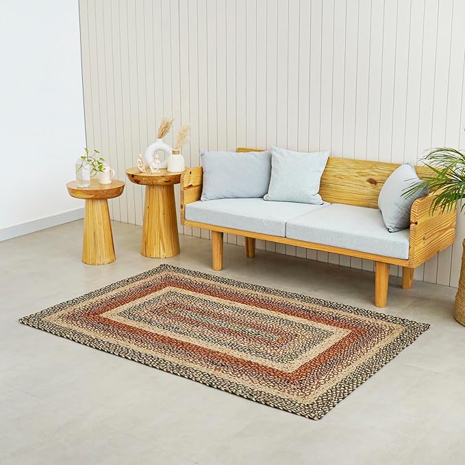 Traditional Jute Braided Runner Rug, Rustic Primitive Country Décor for Kitchen, Entryway, Hallway, Harvest, 2'6"X6'