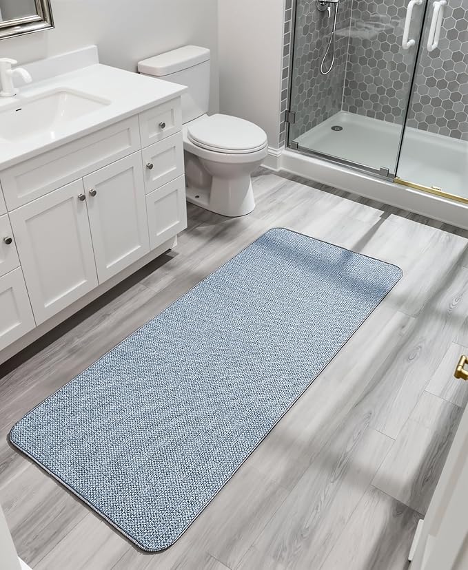 Bosap Bath Mat,Ultra Thin Bathroom Runner Rugs,Large Bath Mats for Bathroom,Quick Dry,Non-Slip,Machine Washable,Low Pile,Bath Rug,Shower Outside,Sink,Home Decor Accessories.Blue,3'x5'(36x60inch)