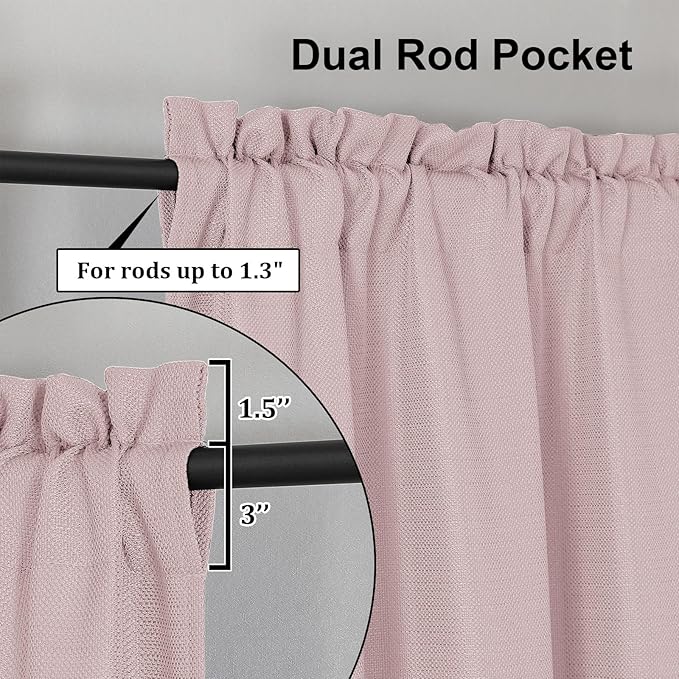 Lecloud Bessie Blush Pink Curtains 63 Inch Length 2 Panels, Light Filtering Curtains for Bedroom, Faux Linen Textured Window Drapes Rod Pocket, Window Treatments for Living Room, Each 40 W x 63 L