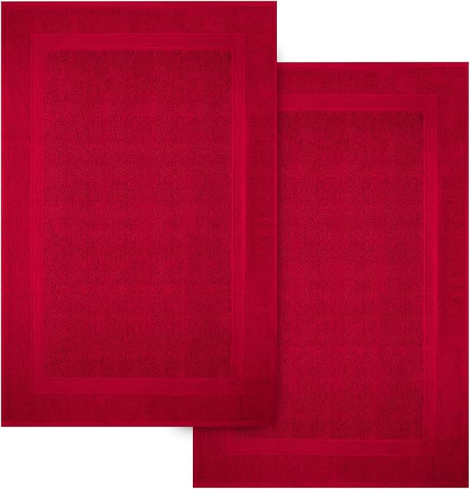 Infinitee Xclusives Premium Cotton Bath Mats for Bathroom – Pack of 2 | 34x22 Inches | Ultra Soft, Super Absorbent, Non-Slip, Machine Washable Mats (Burgundy) [Not a Rug]
