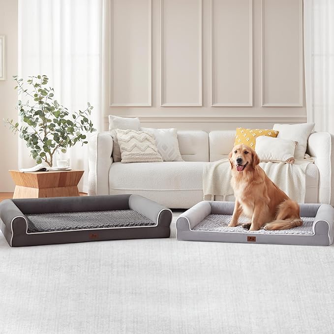 Warmrest Large Dog Beds Large Sized Dogs, Orthopedic XXL XL Dog Bed for Medium Size Dogs, Big Waterproof Couch Sofa with Removable Washable Cover for Pet, Light Grey, 45"*35"*7"