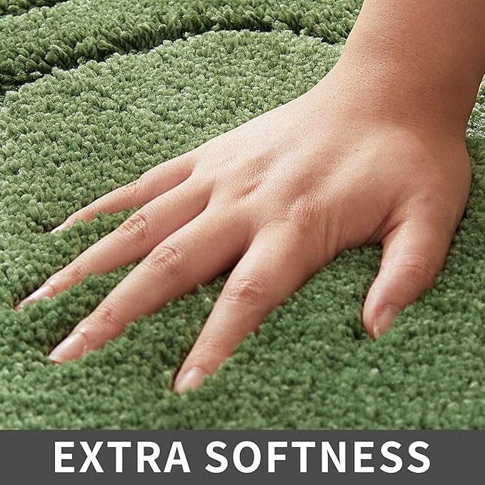 COSY HOMEER Extra Thick Bath Rugs for Bathroom - Anti-Slip Bath Linen Set Mats Soft Plush Yarn Shaggy 100% Strong Polyester Living Room Bedroom Mat Water Absorbent(Green,24x36 - Inches)