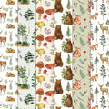 JarThenaAMCS 6Pcs Woodland Cotton Fabric Bundles Watercolor Forest Fat Quarters Bear Deer Mushroom Tree Quilting Patchwork for DIY Sewing Craft Decor, 18 x 22 Inch