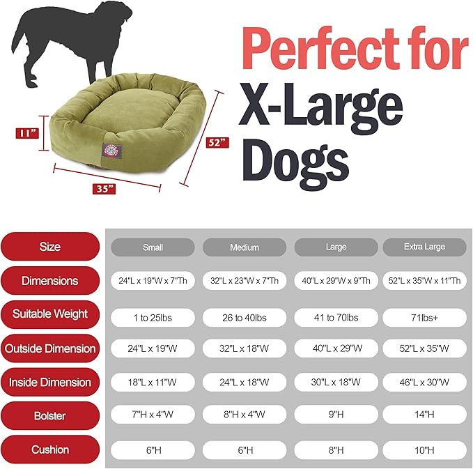 Majestic Pet Villa 52 Inch Shredded Memory Foam Dog Bed for X-Large Sized Dog 52x35x11 Inch–Orthopedic Pet Bed with Removable Washable Cover-Washable X-Large Puppy Mat with Head Support-Apple