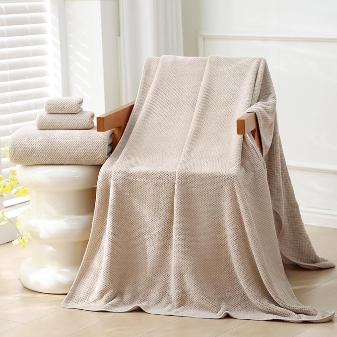 Akzpe 40x80 Inches Bath Sheets Towels for Adults Oversized Bath Towels Extra Large Luxury Super Soft Absorbent Quick Dry Microfiber (Beige, 2PCS)