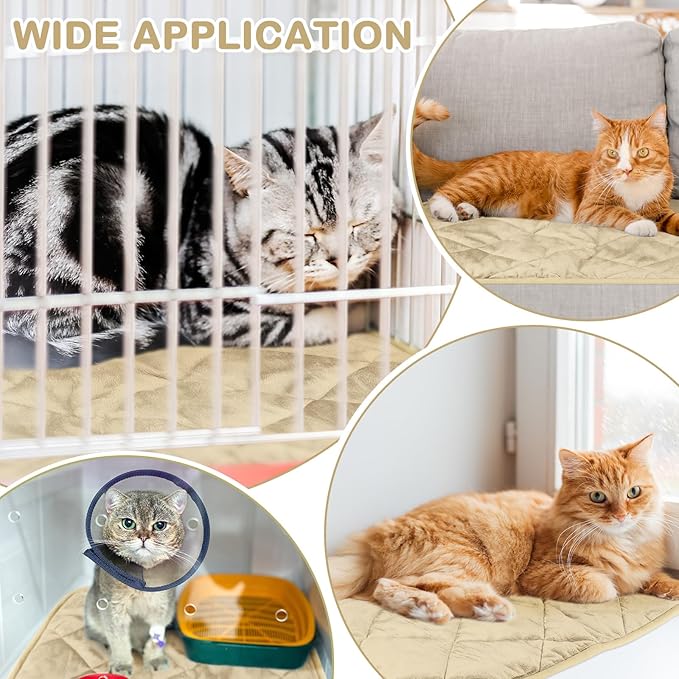 Clysee 2 Pack Self Heating Cat Mat Self Warming Pet Pads Washable Kennel Mat Dog Crate Pad Reflects Body Heat Non Skid Cat Thermal Pads for Puppy Indoor Outdoor(Beige,16 x 20 Inches)